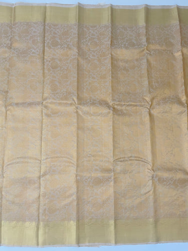 ShopNaya Exclusive | Metallic Brocade Kanchipuram Pure Silk Saree | Beige | Pure Gold Zari | Handwoven | Ships from California